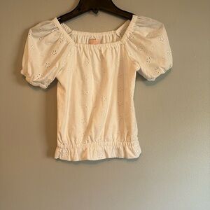 CAT & JACK white eyelet shirt, elastic cuffs and waist, medium, size 8